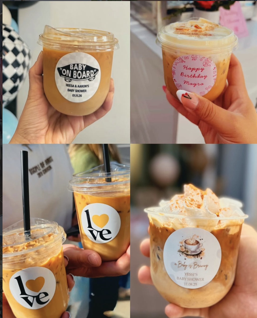 Cups with custom stickers for events
